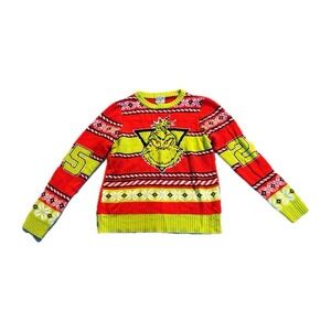 Red & Neon Yellow Grinch Holiday Sweater - Women's Turtleneck Style